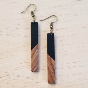 3/$25 Black Bohemian Resin & Wood Bar Earrings Boho Dangle Drop Bride Wedding